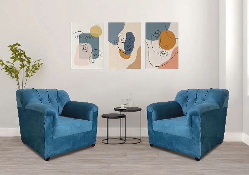 Velvet Sofa 1 Seater (Aqua Blue) (Set of 2)
